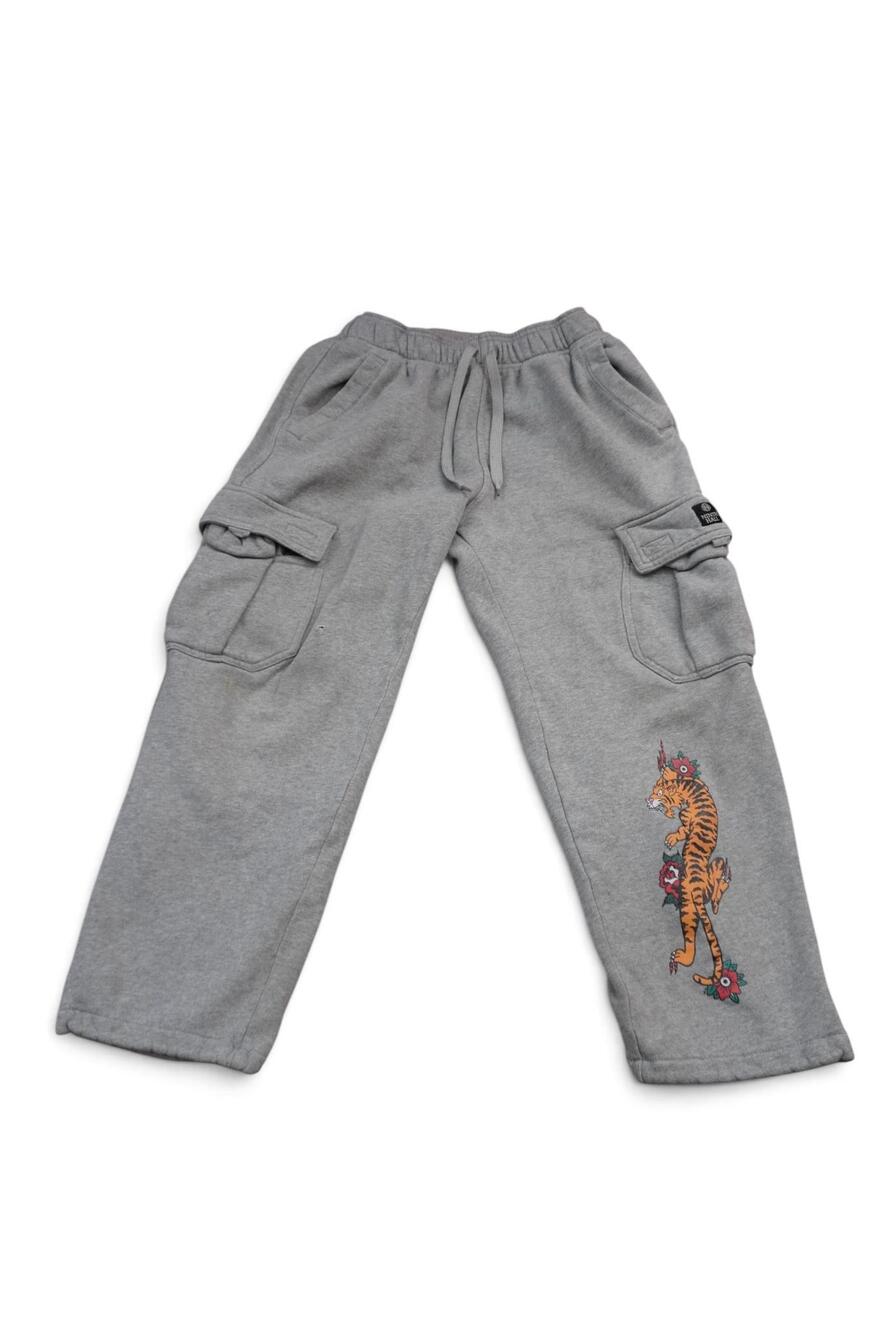 Ninth Hall Sweatpants Mens Small Gray Cargo Tiger Graphic Streetwear Fleece